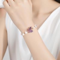 Jinse Ling Schmetterlings Armband Mode Damen Perlen Armband Armband Koreanische Version Des Neuen Kupfer Eingelegten Zirkonium Schmetterling Bankett Armband main image 3