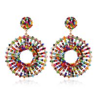 European And American Fashion Retro Circle Hollow Earrings Rice Beads main image 1