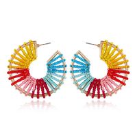 European And American Fashion Retro Fan-shaped Hollow Rice Beads Explosion Earrings main image 2