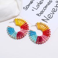European And American Fashion Retro Fan-shaped Hollow Rice Beads Explosion Earrings main image 4