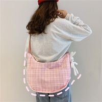Fashion Small Fresh Plaid Canvas Shoulder Soft Cute Girl Student Messenger Bag sku image 1