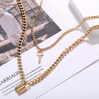 Creative Retro Minimalist Key Lock Gold Multi-layer Necklace main image 4