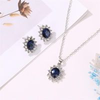 Fashion Set Jewelry Sun Flower Zircon Ear Sapphire Necklace Pendant main image 5