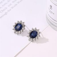Fashion Set Jewelry Sun Flower Zircon Ear Sapphire Necklace Pendant main image 6