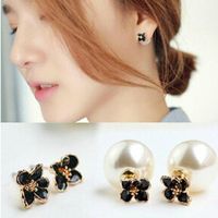 Temperament Small Zouju Flower Pearl Alloy Earrings main image 3