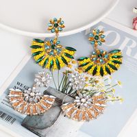 52790 Jujia New European And American Personality Geometry Half Fan-shaped Mosaic Glass Earrings Exaggerated Big Cross-border Supply main image 3