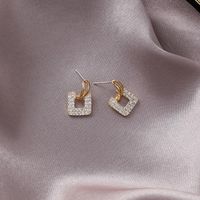 925 Silver Pin Fashion Short Micro-inlaid Zircon Square Earrings Small Wild Girl Temperament Earrings Popular New main image 5