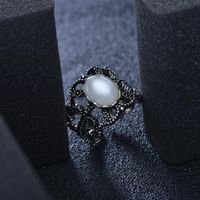 Retro Openwork White Large Gemstone Ring Opening Adjustable Rings Unisex main image 6