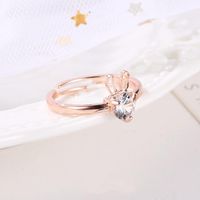 New Cute Rabbit Copper Inlaid Zircon Ring Opening Adjustable Ring main image 4