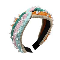 Simple Wild Rainbow Pearl Hairpin Stripe Knit Wool Wide Wash Headband main image 3