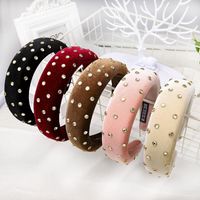 Headband Rhinestones Europe And America Exaggerated Sponge Wide-brimmed Headband Thickening Gold Velvet main image 2