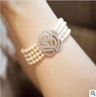 Fashion Artificial Gemstone Rose Four-layer Pearl Stretch Bracelet sku image 1