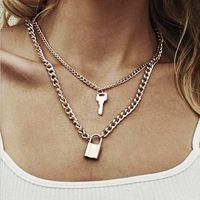 Creative Retro Minimalist Key Lock Gold Multi-layer Necklace sku image 1