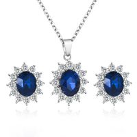 Fashion Set Jewelry Sun Flower Zircon Ear Sapphire Necklace Pendant sku image 1