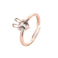 New Cute Rabbit Copper Inlaid Zircon Ring Opening Adjustable Ring sku image 2