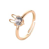 New Cute Rabbit Copper Inlaid Zircon Ring Opening Adjustable Ring sku image 3