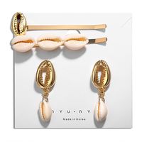 New Shell Hairpin Earrings Set Creative Shell Necklace Hairpin Combination Set sku image 1