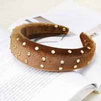 Headband Rhinestones Europe And America Exaggerated Sponge Wide-brimmed Headband Thickening Gold Velvet sku image 3