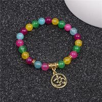 Natural Colorful Agate Beaded Bracelet Yoga Lotus Cross Pendant main image 6