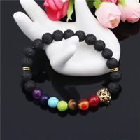 Natural Stone Colorful Chakra Energy Yoga Bracelet 8mm Volcanic Stone Lion Head Bracelet main image 5