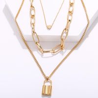 Multi-layer Necklace Peach Heart Lock Pendant Three-layer Sweater Chain main image 4