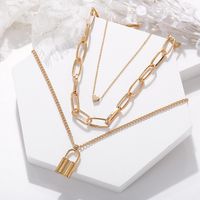 Multi-layer Necklace Peach Heart Lock Pendant Three-layer Sweater Chain main image 5