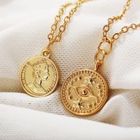New Coin Double Pendant Necklace Seal Head Clavicle Chain main image 5