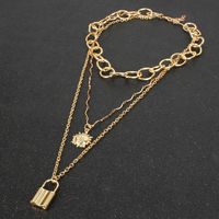 Temperament Sun Flower Smiley Lock Pendant Exaggerated Chain Multilayer Necklace Female main image 3