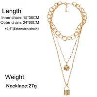 Temperament Sun Flower Smiley Lock Pendant Exaggerated Chain Multilayer Necklace Female main image 6