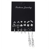 New Geometric Set Earrings 9 Pairs Of Creative Retro Simple Heart-shaped Inlaid Rhinestone Earrings sku image 1