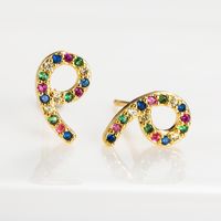 Stylish Letter-shaped Copper With Colored Zircon Earrings Nhln155948 main image 4