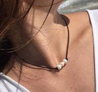 Hot Sale Künstliche Perlenkette Eine Perle Gebundenes Schlüsselbein Halskette Drei Perlen Handgemachte Schwarze Seil Halskette main image 1