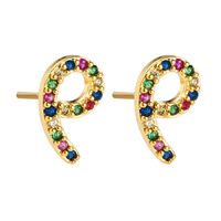Stylish Letter-shaped Copper With Colored Zircon Earrings Nhln155948 sku image 1