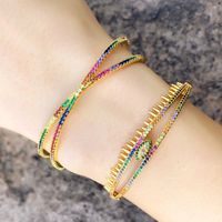 Europäischer Und Amerikanischer Grenz Überschreiten Der Schmuck Ins Internet-promi-armband Weiblich Kupfer Vergoldet K Gold Eingelegt Farbe Zirkon Kreuz Öffnungs Armband Brb80 main image 1