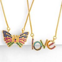 Ins Beliebte Neue Love Brief Halskette, Internet-promi, Der Gleiche Stil, Koreanischer Schmetterling Mit Farbigen Diamanten Anhänger, Schlüsselbein Kette Nkp79 main image 1