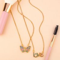 New Love Letter Necklace Butterfly Set Color Diamond Pendant Clavicle Chain main image 5