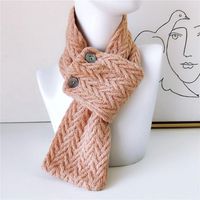 Button Solid Color Scarf Long Knitted Woolen Scarf Student Warm Bib Fashion sku image 2