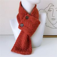 Button Solid Color Scarf Long Knitted Woolen Scarf Student Warm Bib Fashion sku image 3