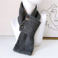 Button Solid Color Scarf Long Knitted Woolen Scarf Student Warm Bib Fashion sku image 8