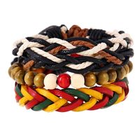 Einfache Jamaika Nische Herren Rot, Gelb Und Grün Gewebtes Rindsleder Armband Hip Hop Hip Hop Hip Hop Diy Dreiteiliges Armband main image 2