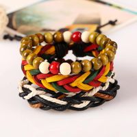 Men's Red Yellow Green Woven Leather Bracelet Leather Jewelry Hip Hop Hiphop Hip-hop main image 3