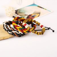 Men's Red Yellow Green Woven Leather Bracelet Leather Jewelry Hip Hop Hiphop Hip-hop main image 4