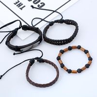 Retro Geometric Pu Leather Wooden Beads Hemp Rope Braid Men's Bracelets main image 2