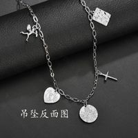 Long Double Love Round Bead Cross Necklace Titanium Steel Couple Hip Hop Angel Sweater Chain main image 6