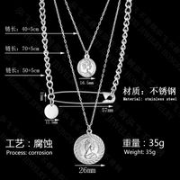 Necklace Couple Detachable Three-layer Pin Double-sided Corrosion Stainless Steel Round Coin Pendant main image 3