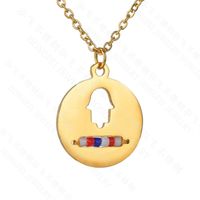 Europe Et Amérique Creative Nouveau Simple Tout Assorti Creux Palm Collier En Acier Inoxydable Pendentif Rond Couleur Perle Chandail Chaîne main image 6