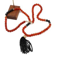 Red Agate Stone Bead Necklace Sweater Chain Handmade Tassel Beaded Necklace Necklace main image 1
