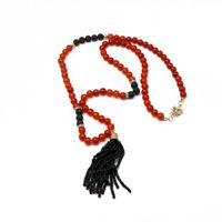 Red Agate Stone Bead Necklace Sweater Chain Handmade Tassel Beaded Necklace Necklace main image 6