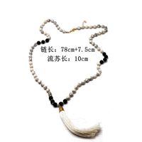 Hersteller Liefern Europäische Und Amerikanische Perlen Halskette Weiße Perlen Schwarze Holzkohle Perlen Halskette Pullover Kette Weiße Faden Quasten Halskette main image 2