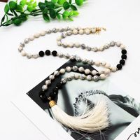 Beads Necklace White Beads Black Charcoal Beads Necklace Sweater Chain White Line Ear Tassel Necklace main image 3